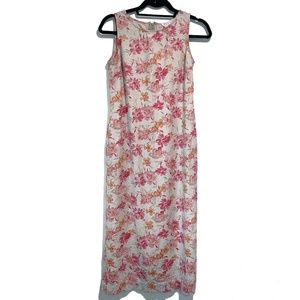 Vintage Casual Corner Annex Floral Linen Shift Dress Size Small Petite